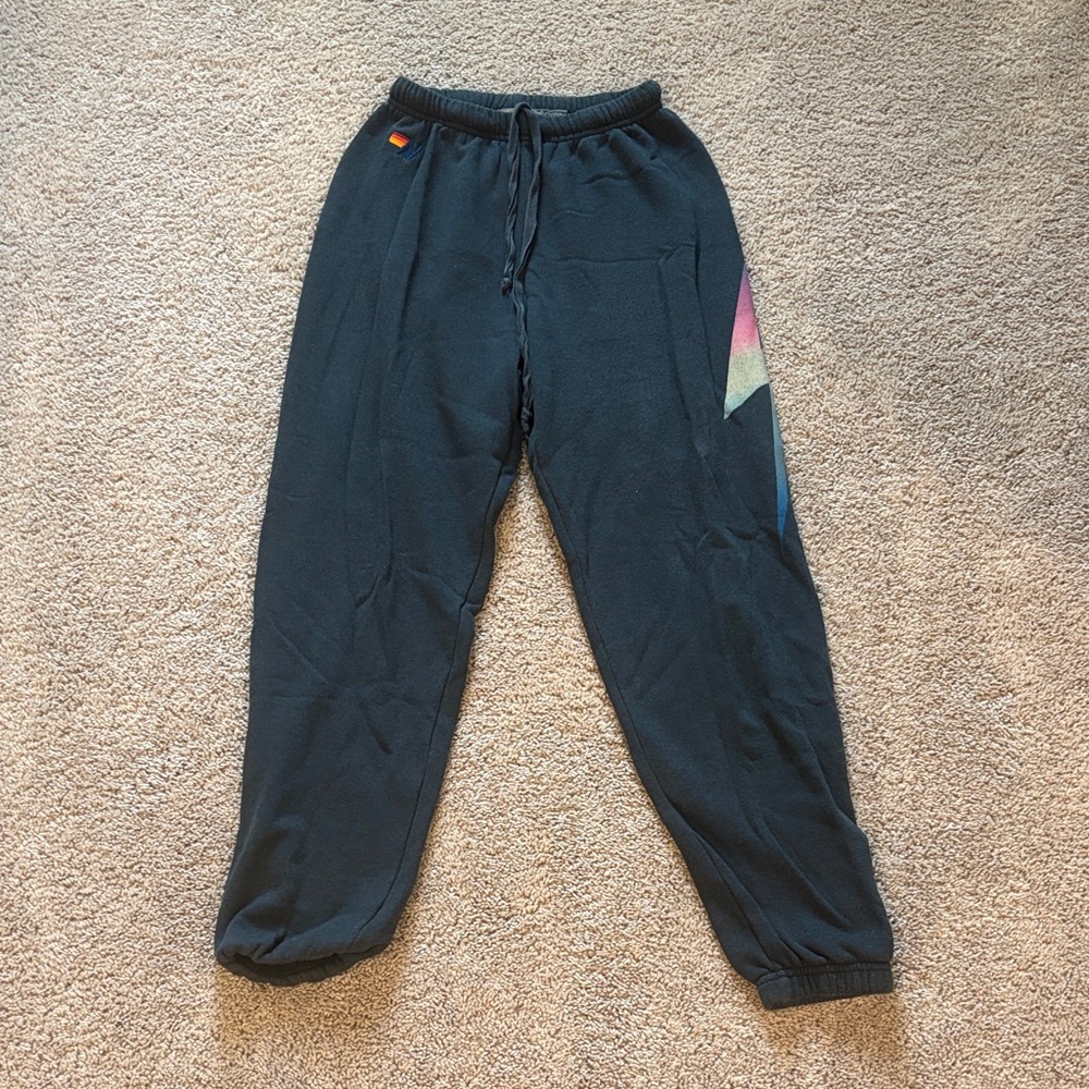 Aviator Nation Black Joggers with Multicolor Stripe